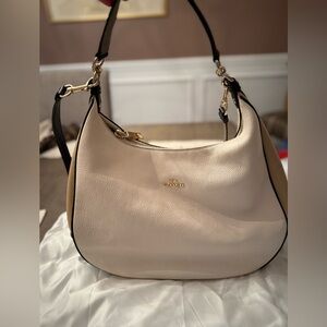 Coach Cream Leather Shoulder Bag- Multi-color Accents